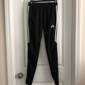 Adidas pants with 3 white stripes